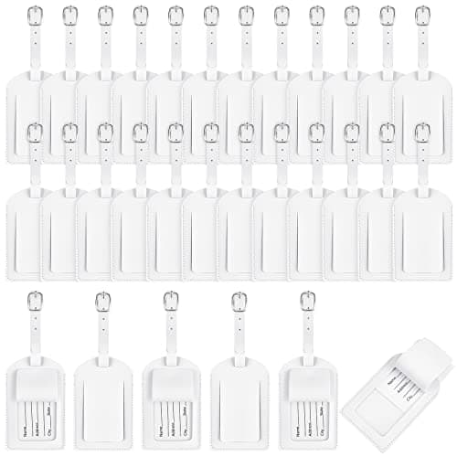 30 Pieces Leather Luggage Tag Women Identifiers Travel Suitcase Tags for Luggage Travel Backpack Bag Wedding Favors Women Men Adults Bulk(White)