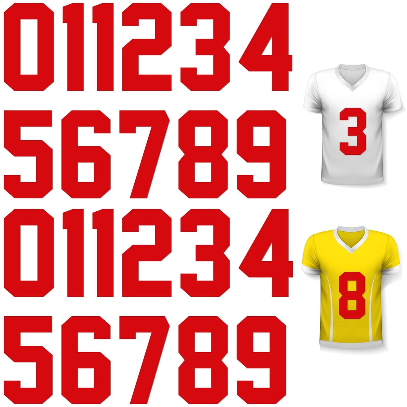 22 Pieces Iron on Numbers T Shirt Heat Transfer Numbers 0 to 9 Jersey Numbers Soft Iron on Numbers for Team Uniform Sports T Shirt Football Basketball Baseball Red8 Inch