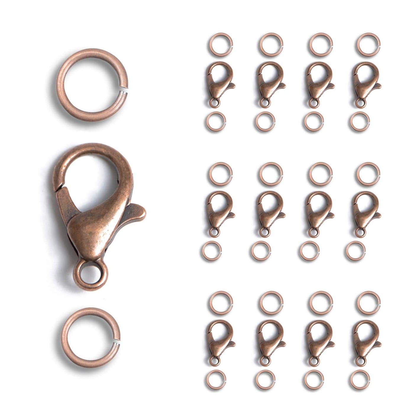 AD Beads 50 Pieces Lobster Claws Clasps Plus 100 Pieces 6mm Match Color Open Jump Rings Suitable for Necklace Bracelets Jewelry 7x12mm Copper