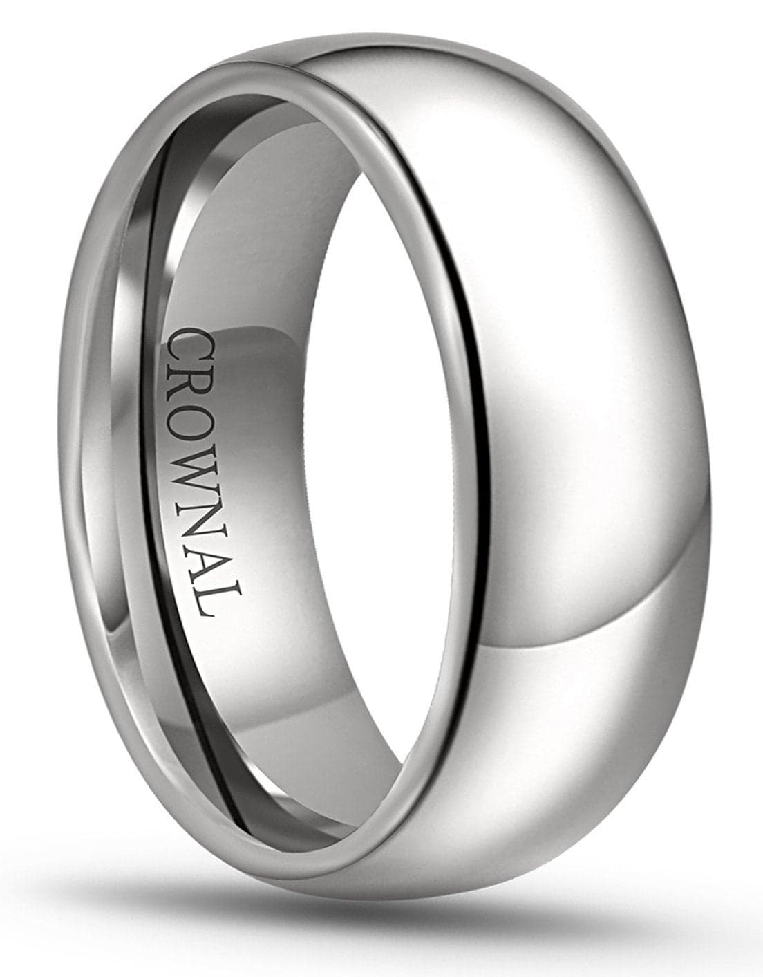 CROWNAL 1mm 2mm 3mm 4mm 5mm 6mm 7mm 8mm Tungsten White/Yellow Gold/Rose Gold Plated Wedding Band Ring Men Women Plain Dome Polished Comfort Fit Size 3 to 17(White 8mm,12.5)