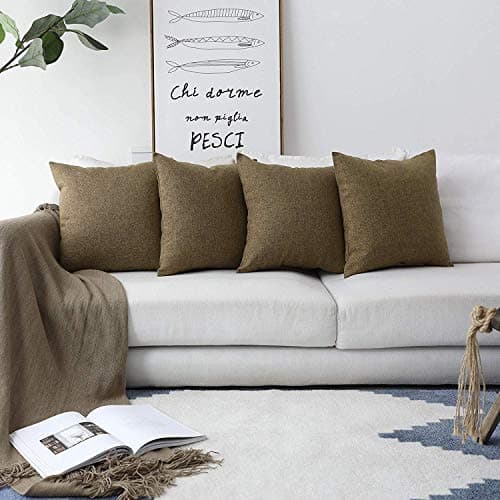 Khooti Jute Cushion Cover | - | Set of 4 | Throw Pillow Cover for Couches, Chairs, Sofas, Beds, Coffee Tables, Living Rooms, Bedrooms, Modern Boho Design 22x22 Inch, Light Umber