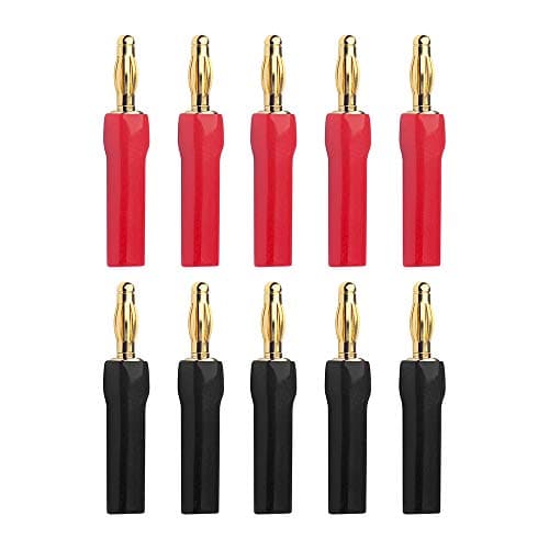 VCELINK 4mm Speaker Banana Plugs-Open Screw Type, Insulated 24K Gold Plated Speaker Wire Banana Plugs Connectors (5 Pairs(10 pcs))
