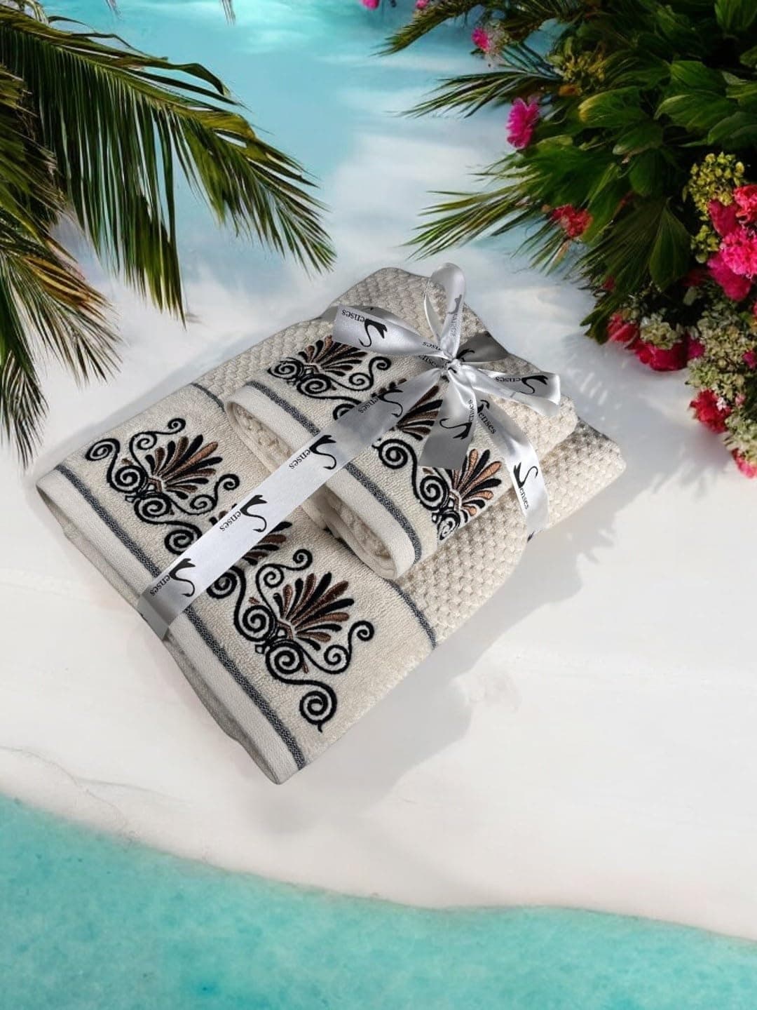 SENSES by Riba Cotton Towel Set 550 GSM - Design 10, 2 Pcs| 1 Bath + 1 Hand Towels Combo | Super Soft, Absorbent, Lightweight, Antimicrobial, Low Linting
