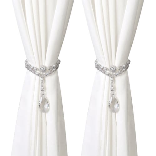 SUQ I OME 1 Pair of Luxury Pearl Beaded Magnetic Curtain Tieback and Holdback Curtain Clips Curtain Buckle Curtain Holder Blingbling Curtain Holdbacks for Drapes (Crystal Mixed Pearl)