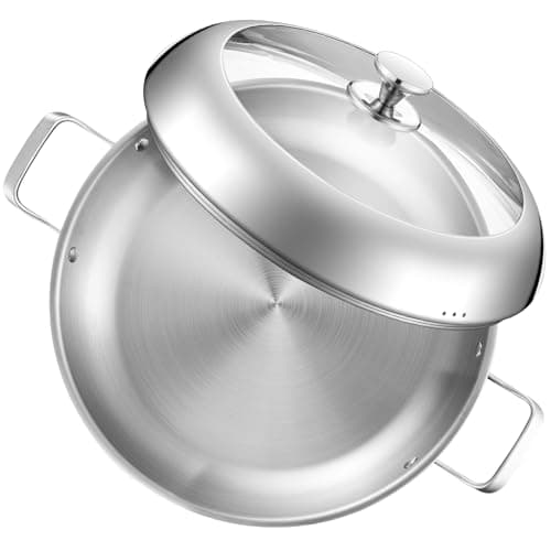 Yeksum Stainless Steel Paella Pan with Lid - 14.5" Tri-Ply 18/10 Deep Paella Pan for 12, PFOA-Free, Fast Heating & Oven Safe 550°F, All Stovetops & Outdoor Skillet