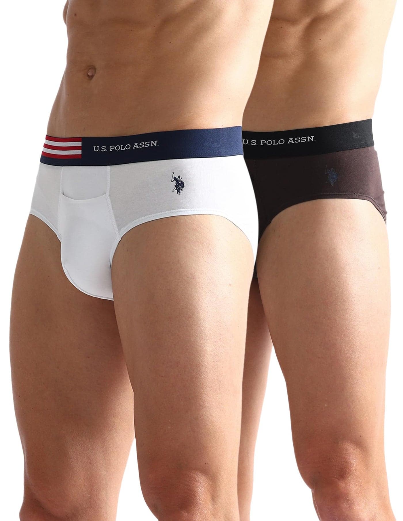 U.S. POLO ASSN. Men's Flag Waist Single Jersey OEB06 Briefs - Pack of 2(White-Mulch XL)