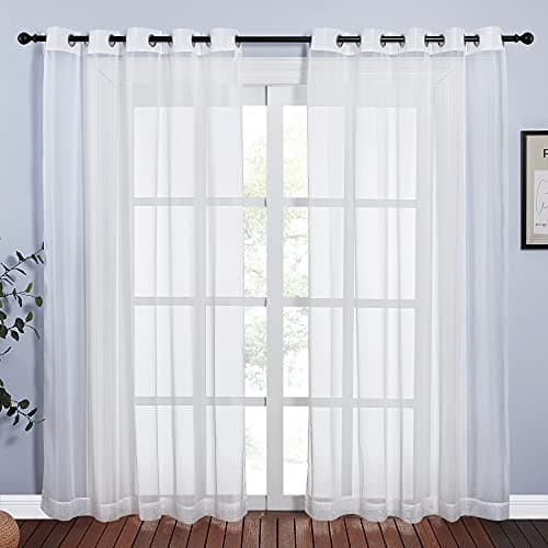 NICETOWN Living Room Sheer Curtains 84 inch Length Grommet Top Voile Textured Hazy Sheer Draperies Privacy with Light Penetration for Villa Ivory 140 Wide Total 2 Panels
