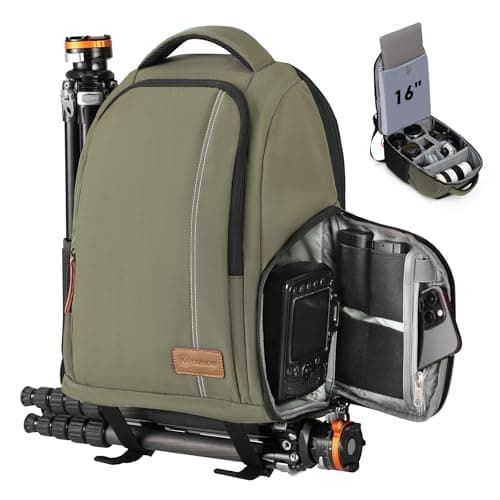 TARION Large Camera Backpacks for Photographers - Waterproof Camera Bag Photography backpack with 15.6" Laptop Compartment Rain Cover Side Access Tripod Holder(TB04 Green)