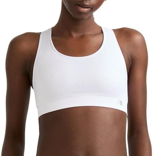Champion Women's The Infinity Racerback Sports Bra, Moderate Support, Seamless, Moisture Wicking, White, Medium