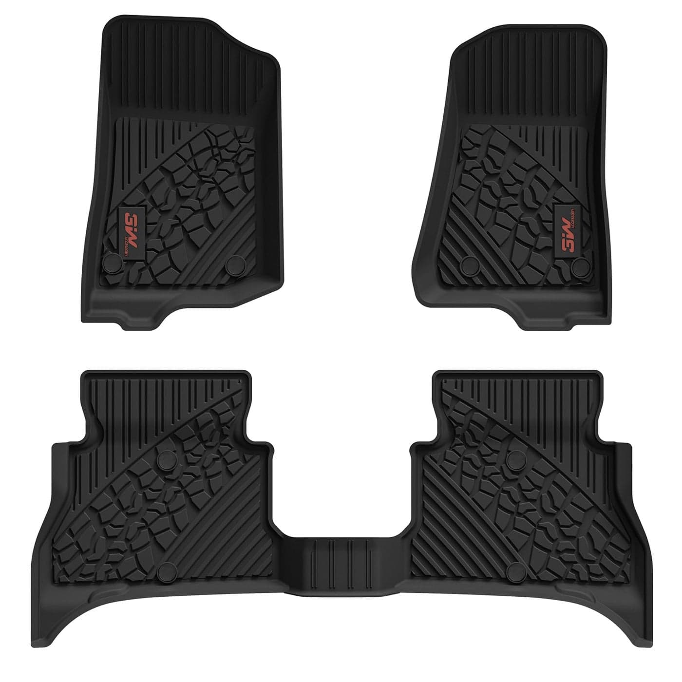 3W Floor Mats Fit for Jeep Wrangler 4XE 20212024 2025 Hybrid 4 Door Non JL or JK Black AllWeather TPE Floor Liner for 1st and 2nd Row Full Set Car Mats Red Logo