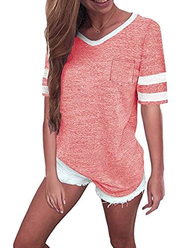 Short Sleeve Tops for Women Summer Womens Casual Short Sleeve T-Shirts (XL, Pink)