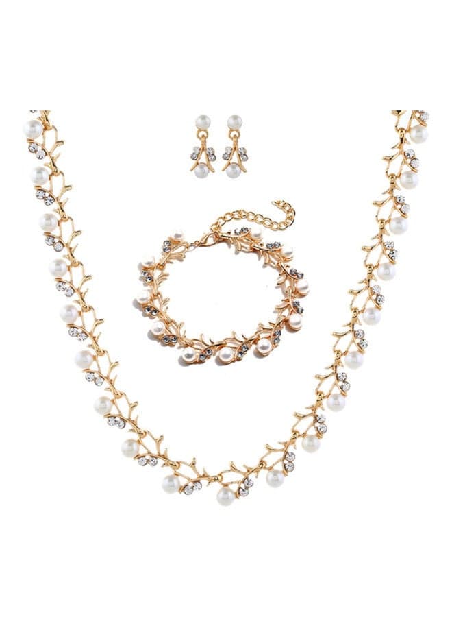Faux Pearl Rhinestone Studded Jewelry Set