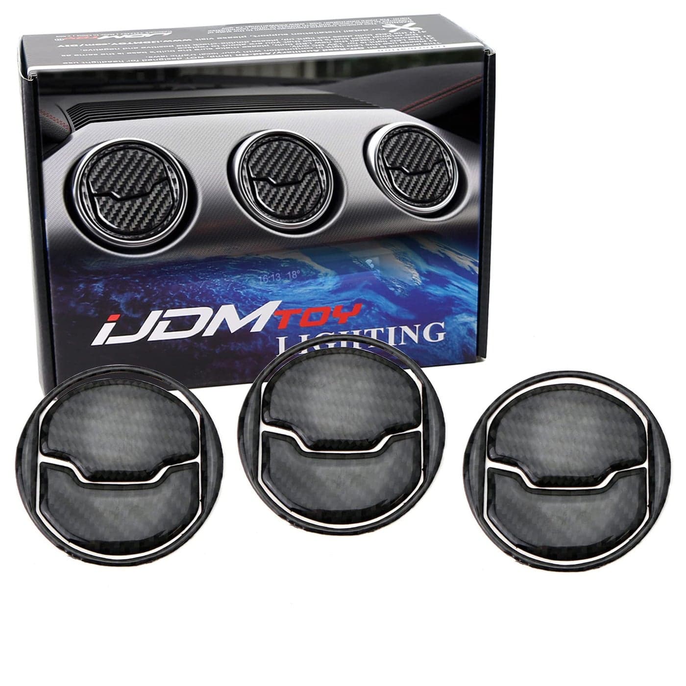 iJDMTOY 3Set Black Carbon Fiber Overlay Trims Compatible with 20152023 Ford Mustang Center Dashboard AC Vent Cover Decoration