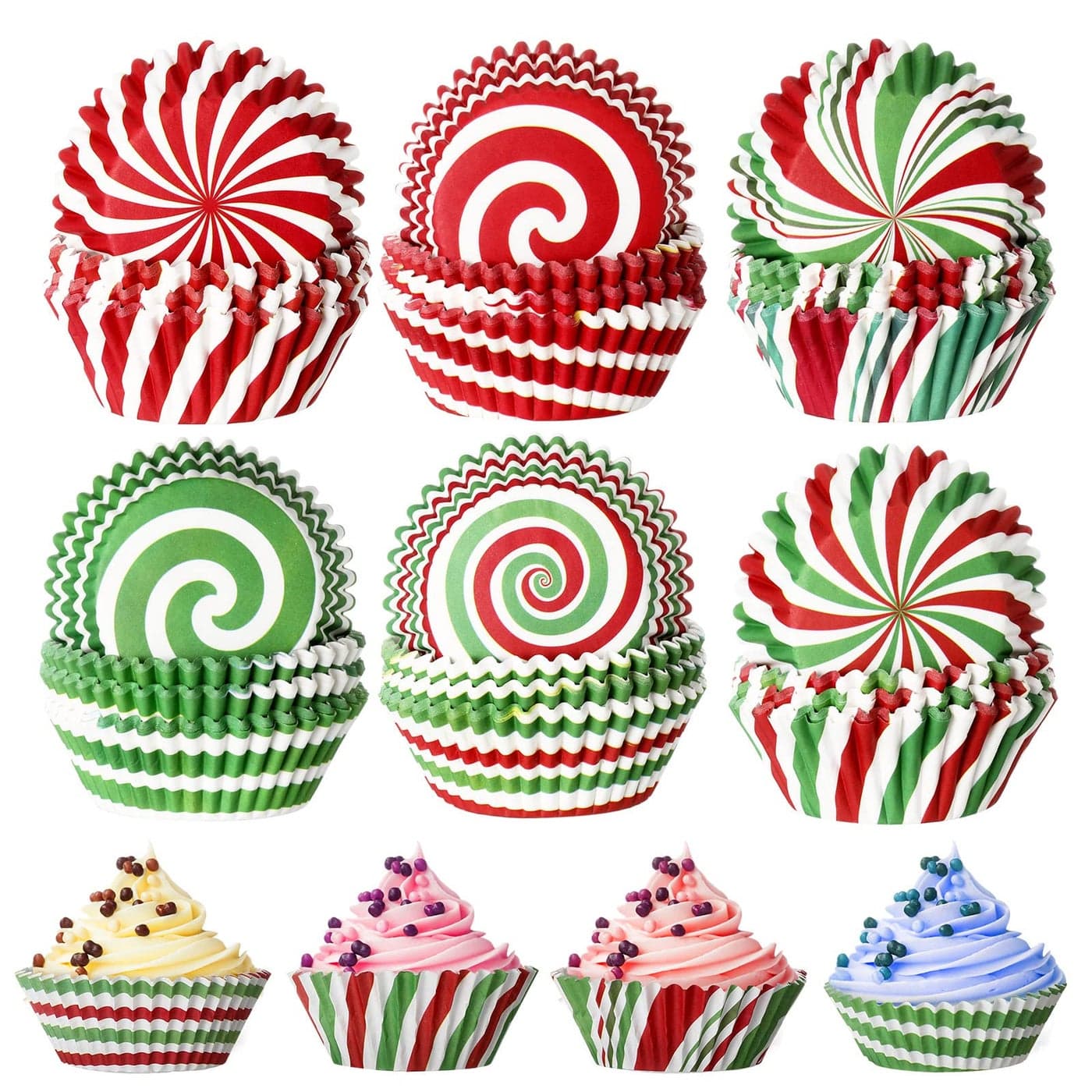 600 Pieces Christmas Cupcake Wrappers 6 Style Christmas Party Cupcake Liners Toppers Muffin Cups Holders Xmas Paper Baking Cups for Cake Candy Make Baking Supplies