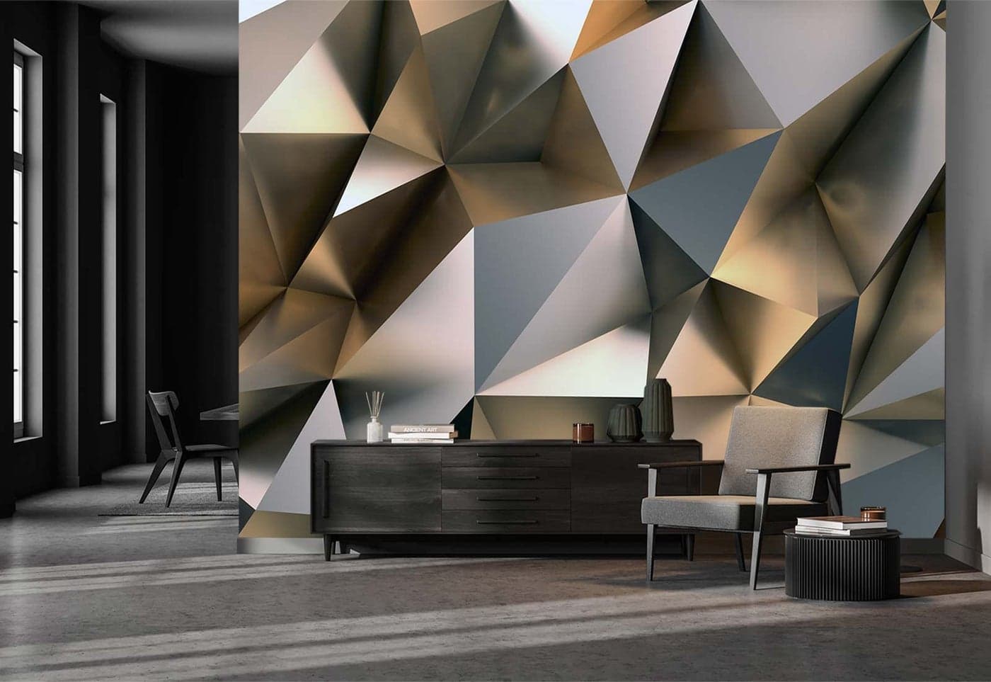 CliouarMetal Polygon Geometry Wall Mural Wallpaper for Bedroom Living Room 158 x 110 Not Self Adhesive