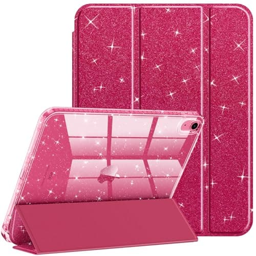 Fintie Slim Case for iPad (A16) 11th Generation 11 Inch (2025), iPad 10th Generation 10.9 Inch (2022) - Glittering Sparkly Shockproof Cover with Shiny Clear Back Shell & Pencil Holder, Burgundy