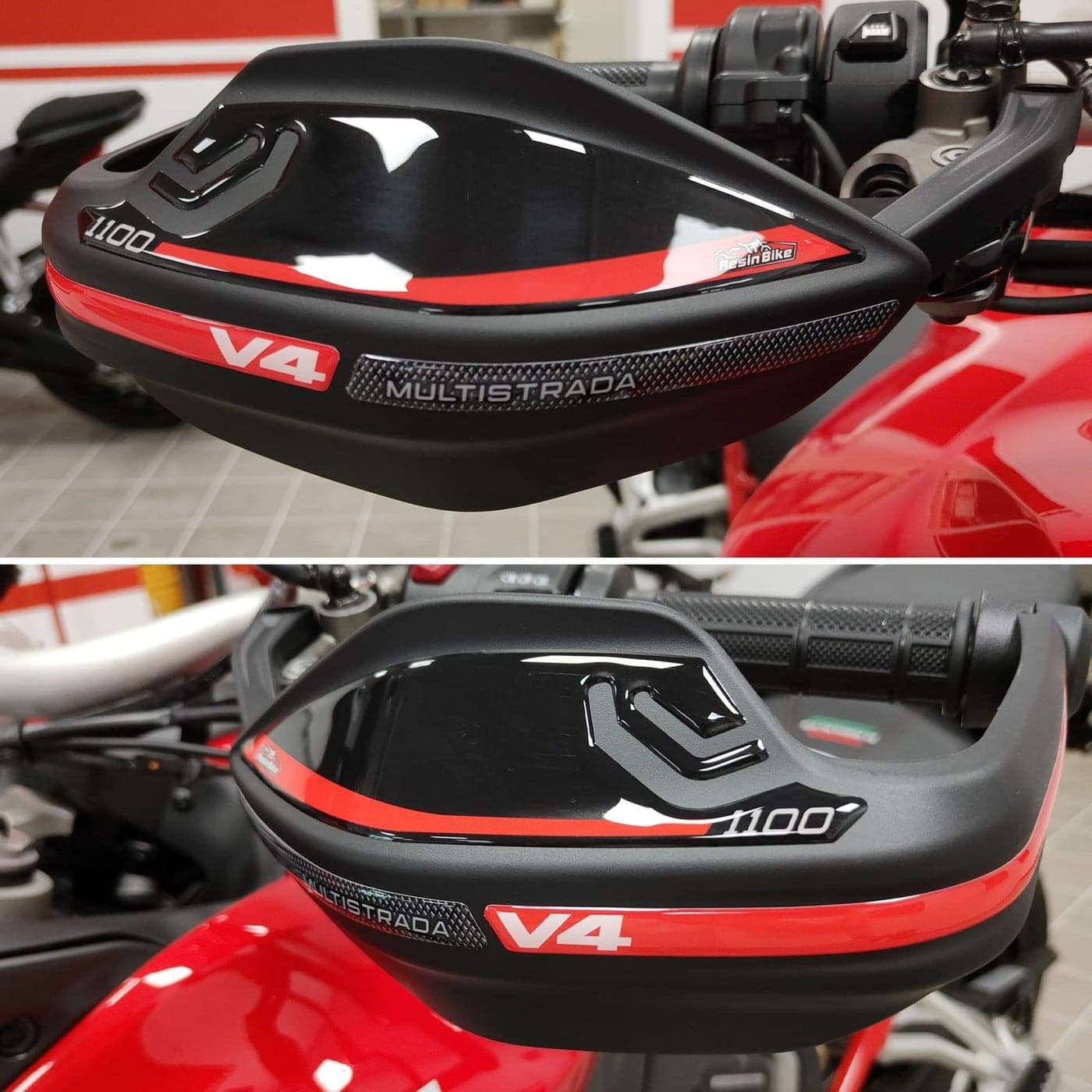 Resin Bike Motorcycle 3D Stickers Compatible with Ducati Multistrada V4 1100 20212023 Handguards Protection from Bumps and Scratches Pair of Resin Stickers Black and Red Made in Italy