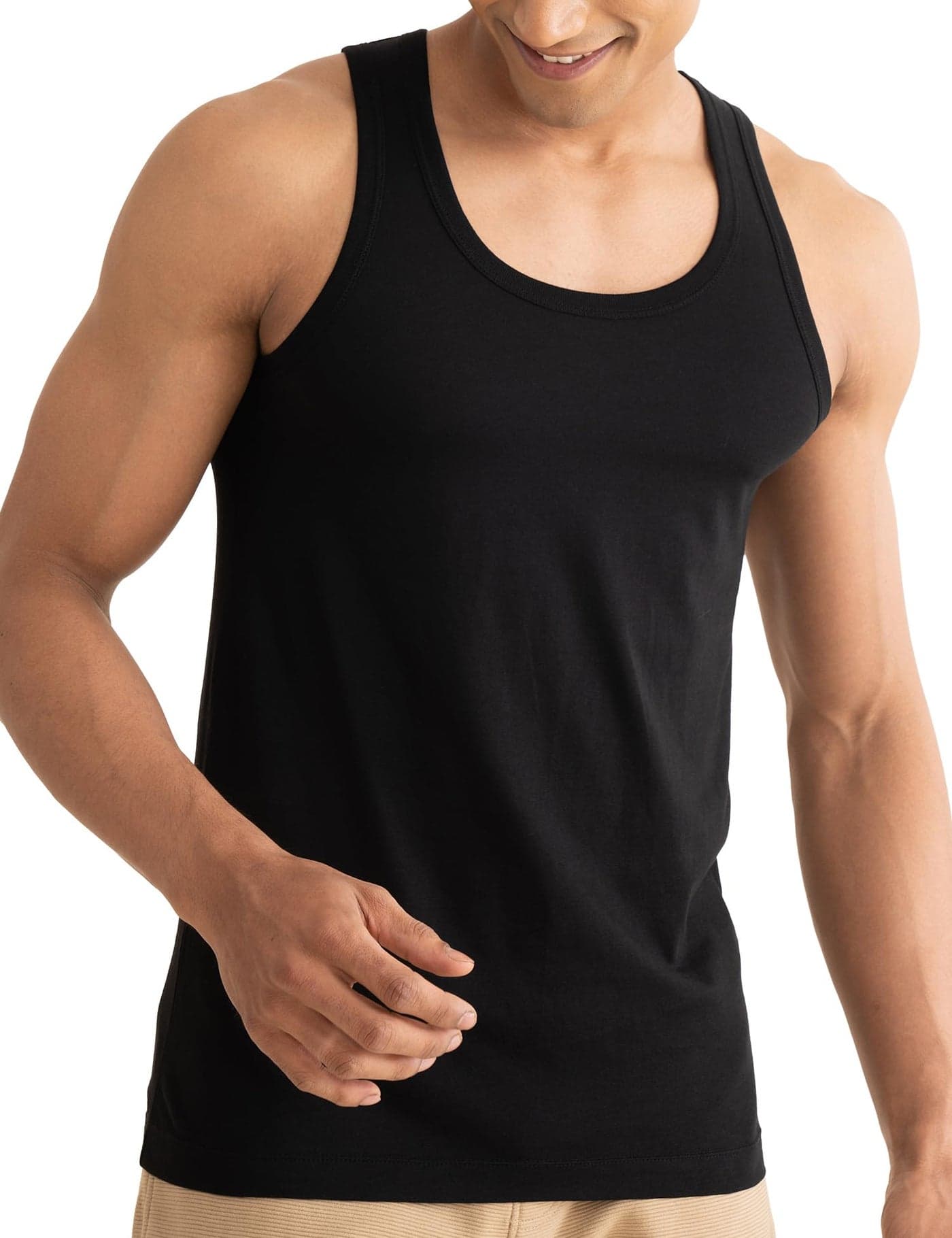 DAMENSCH Neo-Cotton Round Neck Vest for Man, Anti-Bacterial, Shape Retaining Vest, 100% Cotton Banyan for Men, Buttery Soft Inner Baniyan-Da Black-L
