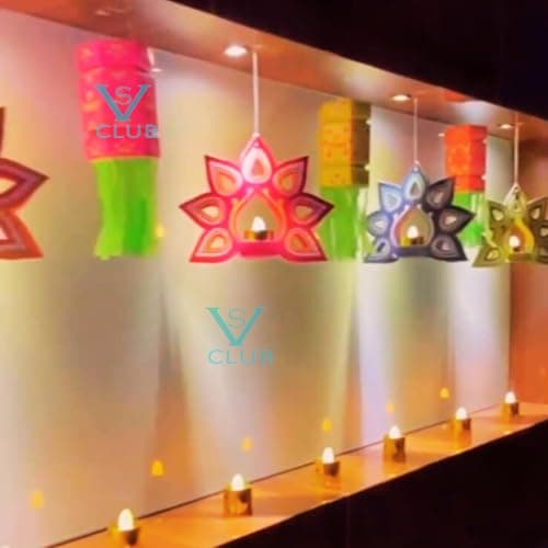 VS Club Kandil Lentern Diyas Set of 10 with LED Candle Diwali Decoration Items,Wall Hanging, Home Decor Items Festive Decor, DIY Craft Traditional Akash Kandil Lights Box for Office Decorative 10pcs.