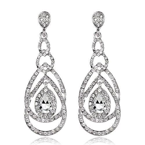 Cute Hollow Crystal Rhinestone Teardrop Connection Long Dangle Earrings for Women Fashion Strand Jewelry (Style04)