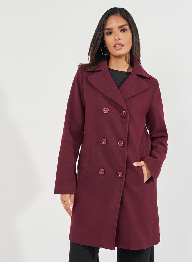 Regular Fit Longline Double Breasted Wool Like Coat — 2XL