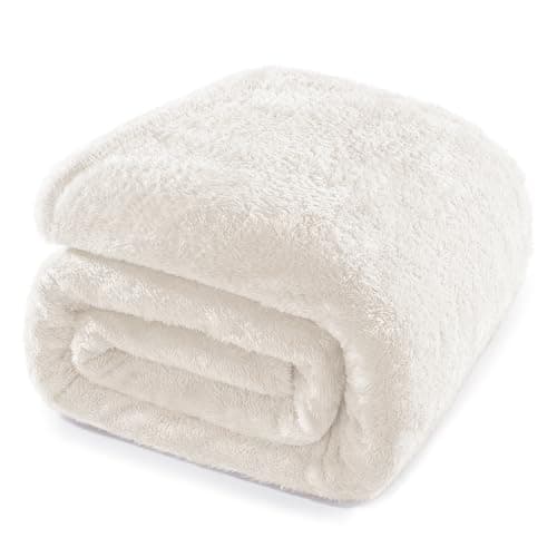 Whale Flotilla Ivory King Size Blanket for Bed, 300GSM Soft Warm Fleece Fabric, Decorative Lightweight Plush Fluffy Blankets for All Season, 90x104 Inch