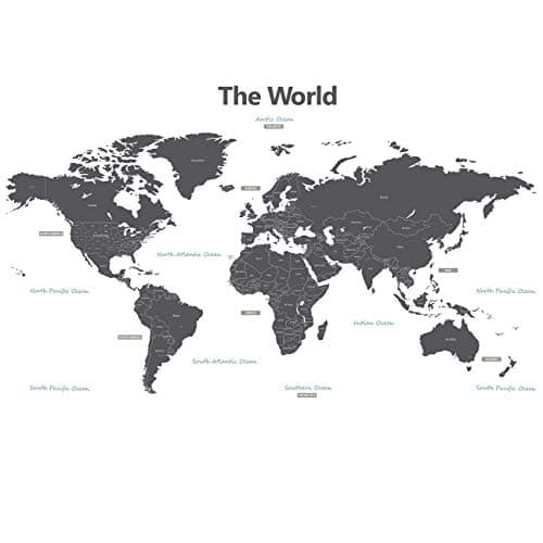 DECOWALL DLT-1609G Modern Grey World Map Kids Wall Decals Wall Stickers Peel and Stick Removable Wall Stickers for Kids Nursery Bedroom Living Room (XLarge)