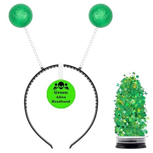 Funcredible Green Alien Headbands and Glitter Martian Alien Antenna Headband Sparkly Alien Costume Accessories Alien Halloween Costumes