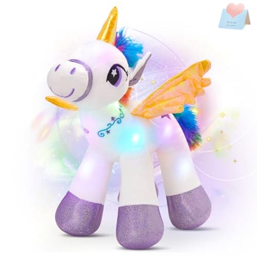 Houwsbaby Light Up Unicorn Stuffed Animal Unicorn Toy Glow at Night Soft Horse LED Plush Toy Glitter Gift for Kids Boys Girls Companion Pet Holiday Birthday 14 White