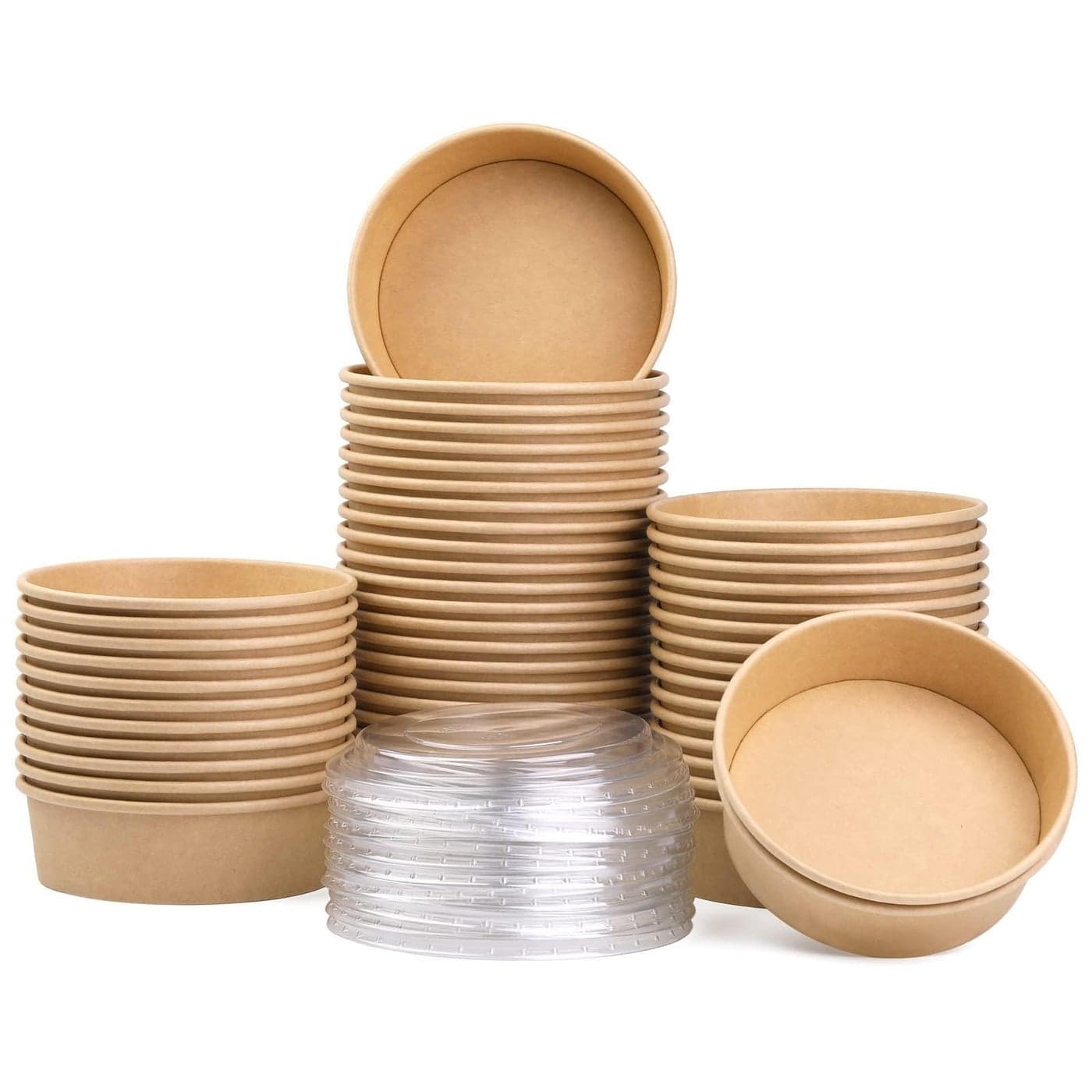 Fniiva 50 Pack 17 oz Paper Bowls with Lids Disposable Salad Bowls for Diet Salad Ice Cream Yogurt Party Food