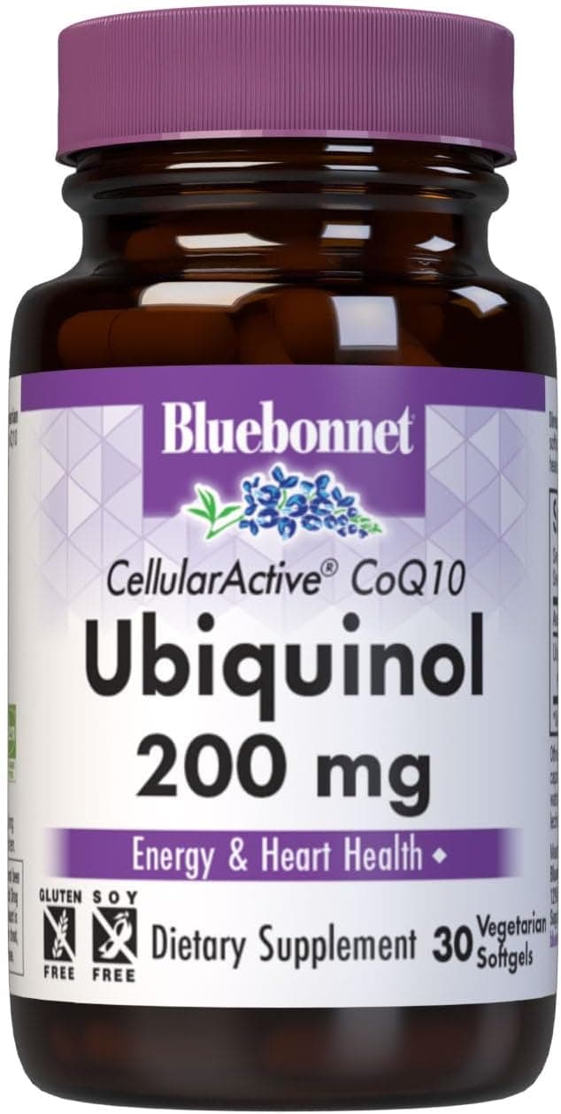 Bluebonnet Nutrition Active CoQ10 Ubiquinol 200mg Vegetarian Softgels Heart Cellular Health from Kaneka Non GMO Gluten Soy Milk Free White 30