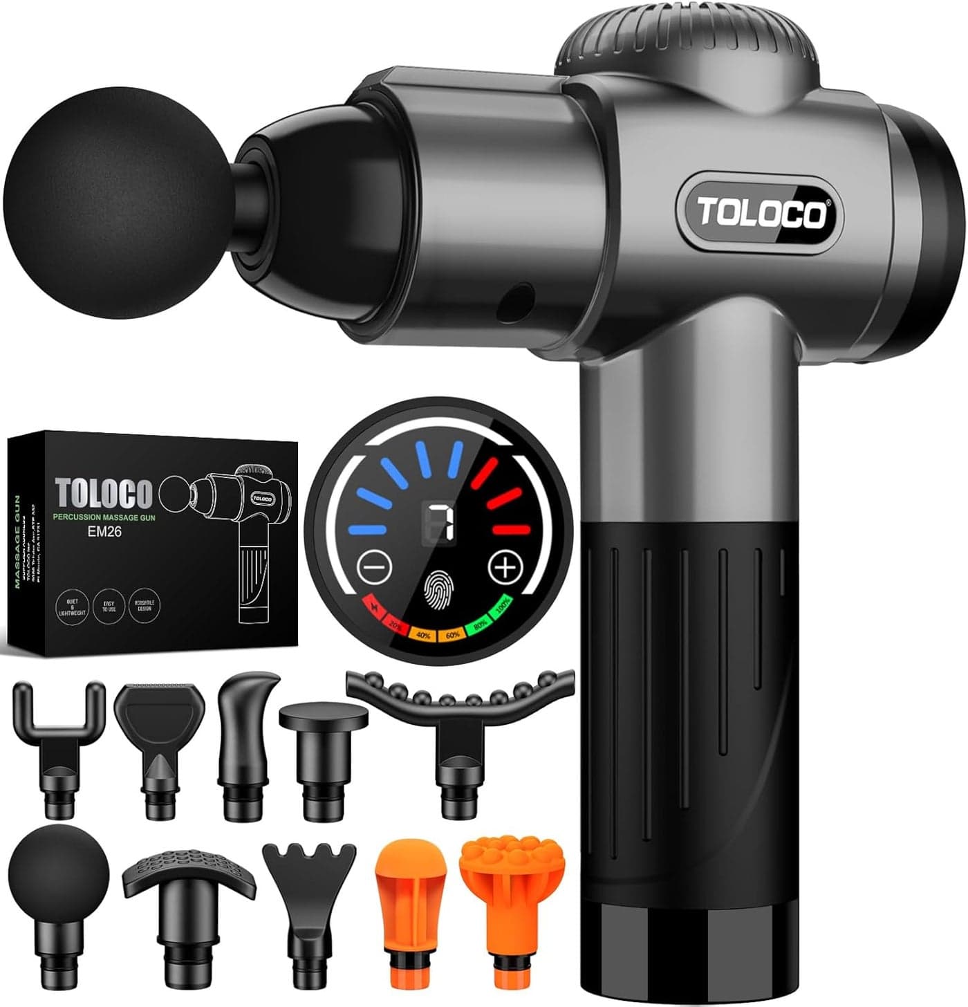 TOLOCO Massage Gun Deep Tissue Back Massager for Athletes with 10 Massage Heads Electric Muscle Percussion Massager for Any Pain Relief FSA and HSA Eligible Gifts for Fathers Day Grey