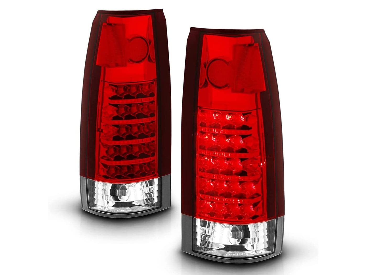 AmeriLite for 1988-1999 Chevy GMC Full Size C/K Pickup Truck Tahoe Suburban Crystal Red LED Replacement Tail Lights Assembly Pair - Passenger and Driver Side