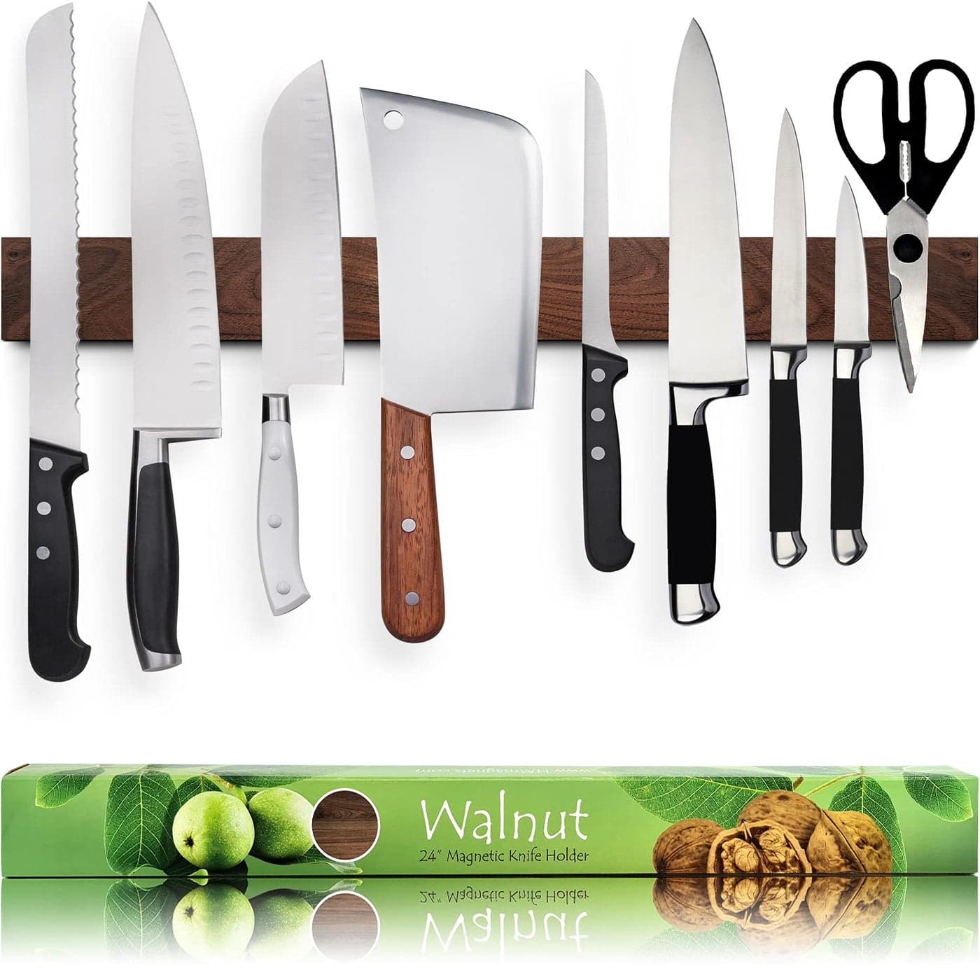 Premium 24 Inch Large Size Dark Walnut Wood Magnetic Knife Holder Professional Wooden Magnetic Knife Strip SpaceSaving Knife RackKnife Bar With Powerful Magnetic Pull Force Upgraded Version