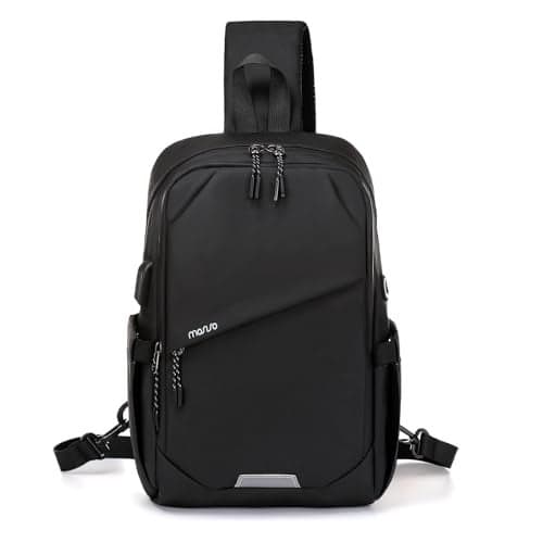 MOSISO Sling Backpack Travel Hiking DaypackLarge Crossbody Sling Bag with USB Charging Port for Men Women 3 Layer Pockets One Shoulder Bag for Outdoor Sports Casual Commuting Black