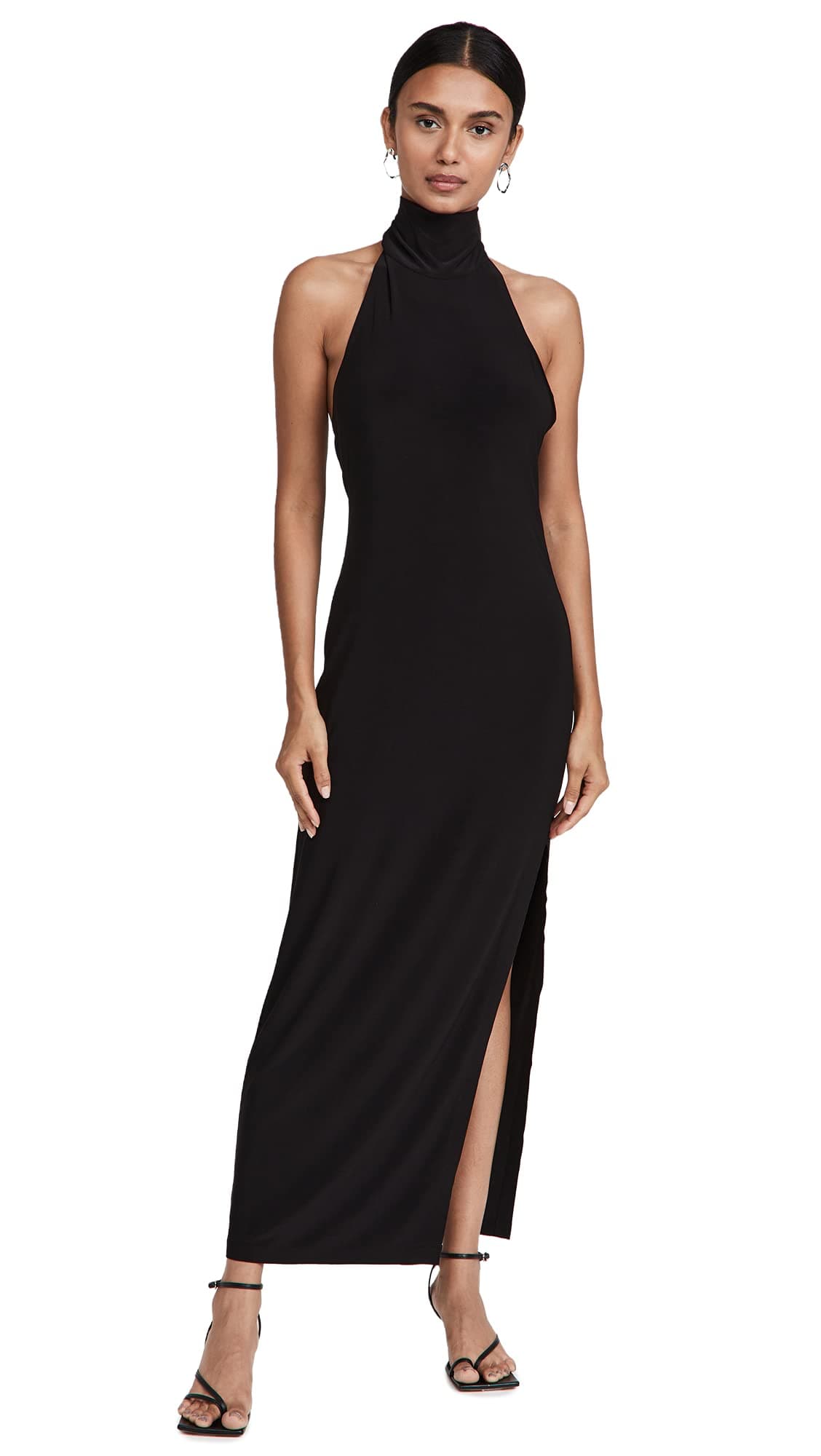 Norma Kamali Womens Halter Turtle Side Slit Gown Black L