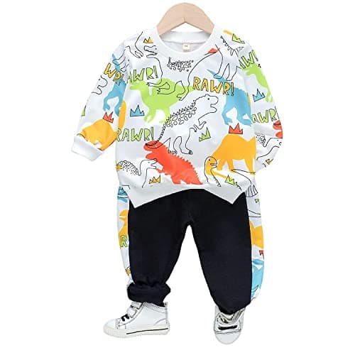 Googo Gaaga Boy's Cotton Printed Sweatshirt With Joggers In White Color Baby Boys Clothing Set (2-3 Years)