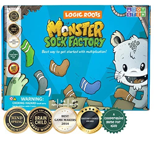 Logic Roots Monster Sock Factory Multiplication and Division Game - Fun Math Board Game for 6-10 Year Olds, Easy to Play STEM Toy for Kids at Home, Learning Gift for Girls & Boys, Grade 1 and Up