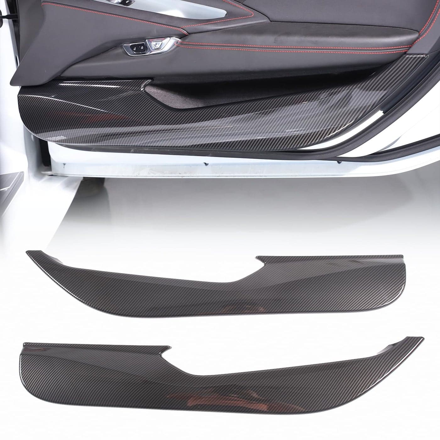 Car Interior Door Panel Trim Anti Kick Kit Compatible with Corvette C8 Stingray 2020 2021 2022 2023 Door Panel Kick Cover Trim Interior Decoration C8 Accessories Carbon Fiber Pattern