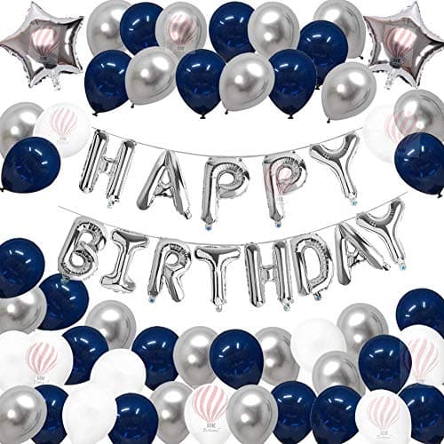 HK balloons Pack of 67 Pcs Silver Happy Birthday foil Balloons Decoration Kit Set for birthday Balloons Decorations with star Foil Balloons and balloon pump
