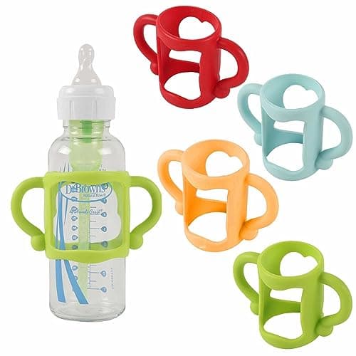 TonGass 4Pack Bottle Handles for Dr Brown Narrow Baby Bottles with Easy Grip Handles to Hold Their Own Bottle BPAFree Soft Silicone Red Orange Blue and Green