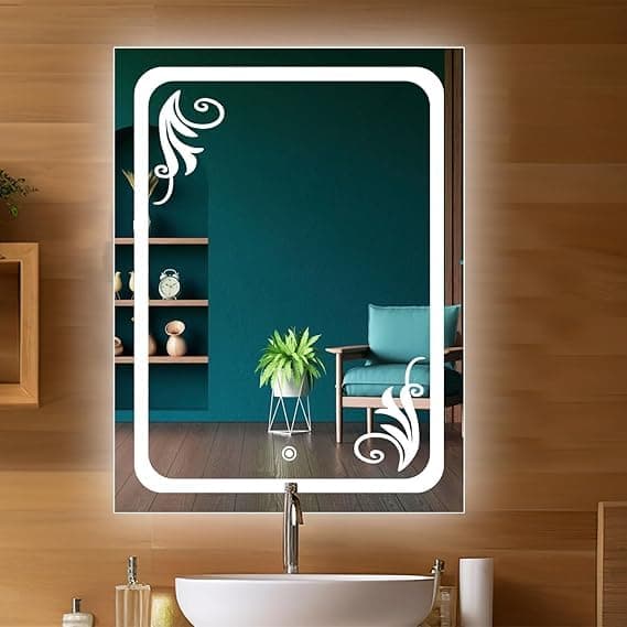 TINITALO Quality Glass Rectangular LED Mirror for Bathroon with Back Light Imported Touch Sensor + Dimmer + White Light + Coold Day Light + Warm Light Total 3 Light Brightness Adjustable LED 311