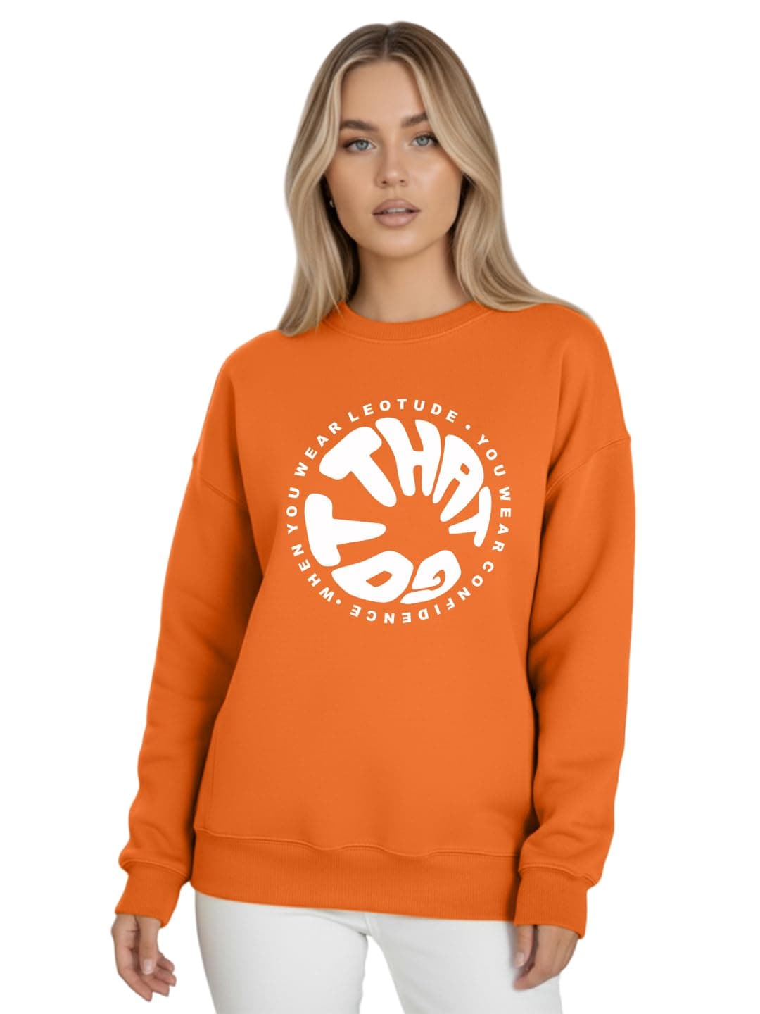 LEOTUDE Women’s Loose fit Round Neck Sweatshirt for Women (GRL_W11_SP-XOD9_P_Orange_2XL)