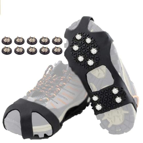 HoFire Ice Cleats for Shoes and Boots, Ice Snow Traction Cleats Grippers, Non Slip Shoe Ice Grippers,Spikes Crampons Anti Easy Slip Studs Crampons Slip-on Stretch Footwear(Steel-Black, L)