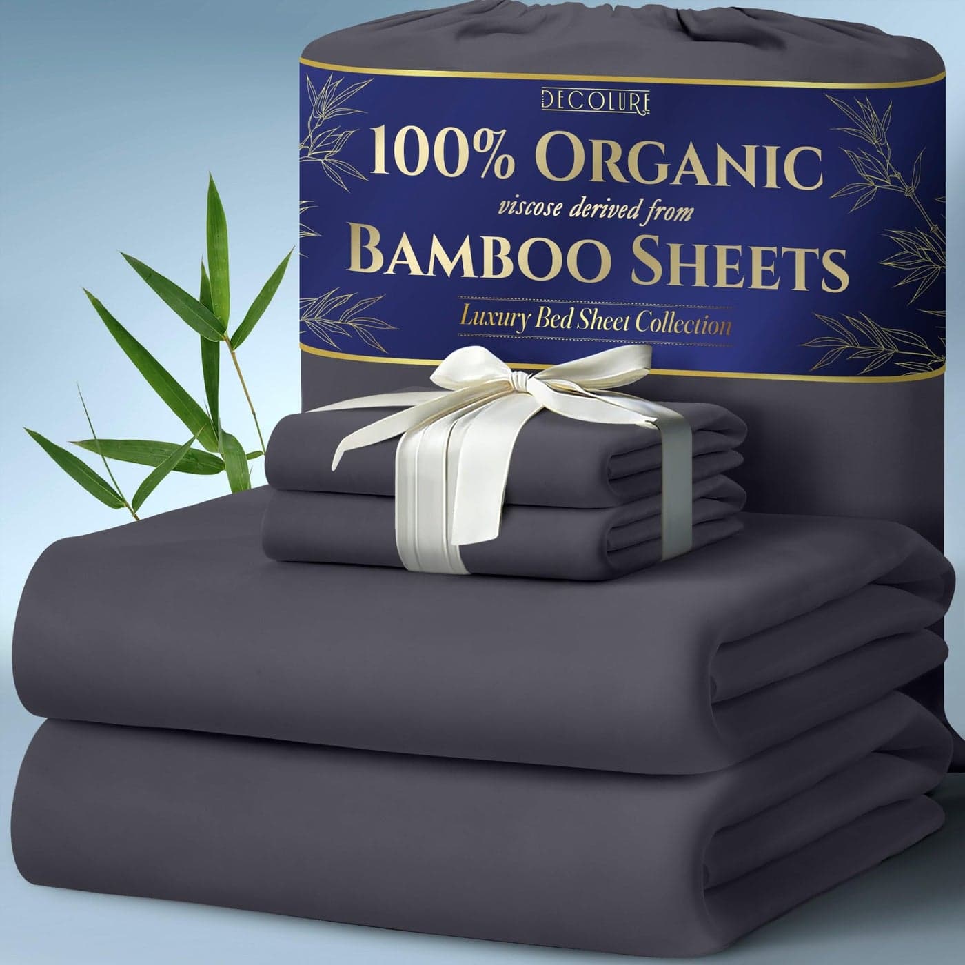 DECOLURE 100 Organic Viscose Derived from Bamboo Sheets Full Size 4pcs Ultra Soft Luxuriously Cooling 17 Deep Pocket Double Stitching Perfect for Hot Sleepers Full Bed Sheets Grey