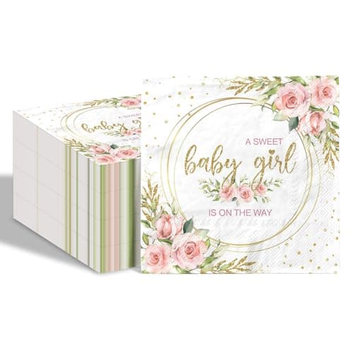 Joliaco 80 Pcs Sweet Baby Girl Paper Napkins It's a Girl Baby Shower Disposable Napkins Watercolor Pink Floral Napkins for Girl Baby Shower Party Supplies Table Decor