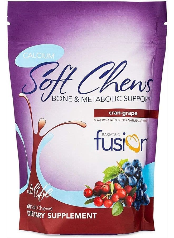 Calcium Citrate & Energy Soft Chew Bariatric Vitamin | Cranberry Grape | Sugar Free | Bariatric Surgery Patients Including Gastric Bypass and Sleeve Gastrectomy | 60 Count