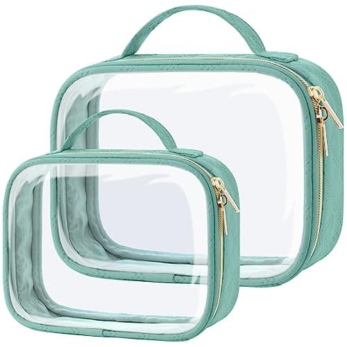 PACKISM TSA Approved Toiletry Bag 2 Pack Clear Makeup Bags with Handle Large Opening Clear Toiletry Bags Fit Carryon Travel Essential Travel Bags for Toiletries Turquoise Green
