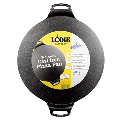Lodge Seasoned Cast Iron Pizza Pan 15 Inch - Pre-Seasoned, Round Pizza Pan with Dual Assist Handles - Even Heat Distribution- PFAS-Free, Non-Toxic Cookware - Oven Safe