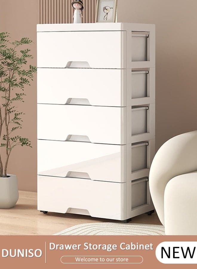 5-Layer Storage Cabinet with Wheels,Environmental Space Saving Dresser Storage Tower,Multifunctional Drawer Plastic Wardrobe,Storage Drawer Units for Toys,Snacks,Books